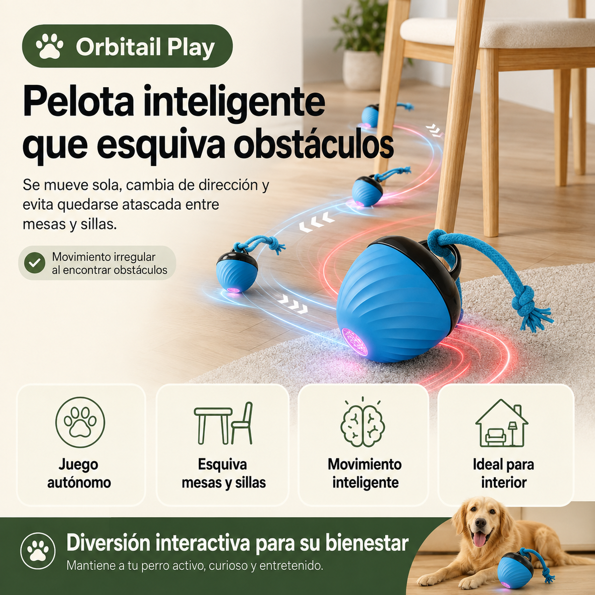 Orbitail Play – La pelota interactiva que mantiene a tus mascotas entretenidas